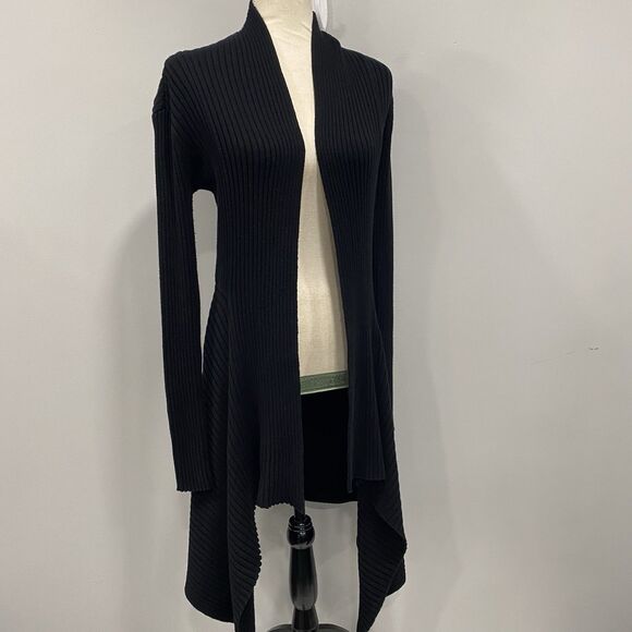 Cabi M Black Sweetheart Open Waterfall Cardigan Long Rib Knit Sweater Witchy - Picture 3 of 16